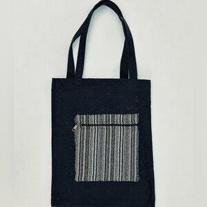 Black tote with stripe